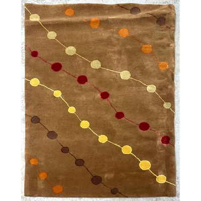 4'11 X 7'5 DELOS Modernist Rug. "Swank" Collection. Strings of Brown, Yellow, Wine Red and Orange Do