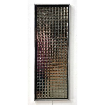 Vertical Multi Paneled Square Tile Mirror in Brushed Metal Frame. Op Art.