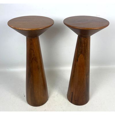 Pair of Williams Sonoma Mango Wood Drink Tables in Cool Walnut Finish