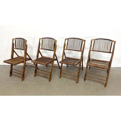 Set of 4 Bamboo and Rattan Folding Side Chairs with Dark Glossy Finish