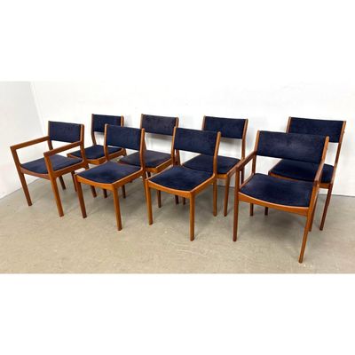 Set 8 Vintage Danish Modern D-Scan Teak Dining Chairs, 6 side, 2 armchairs
