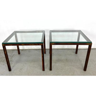 Pair Oil Spot Finish Steel and Glass Side Tables.