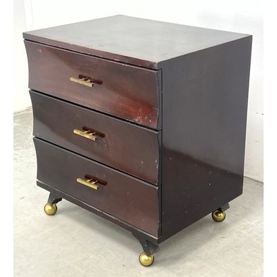 Mid Century Modern 3 Drawer Chest side Cabinet on casters.