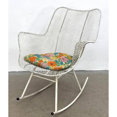 Russell Woodard Iron Mesh Rocker. Rocking Chair painted white. Outdoor. Patio. Garden.