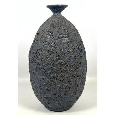Vintage Volcanic Glaze Ceramic Bottle Vase, Natzler Style. Illegibly signed under the glaze