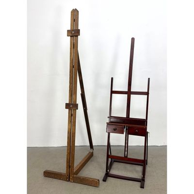2pc Artist Studio Easels featuring Large Adjustable Light Wood Tripod Easel and Dark finish Toned H-