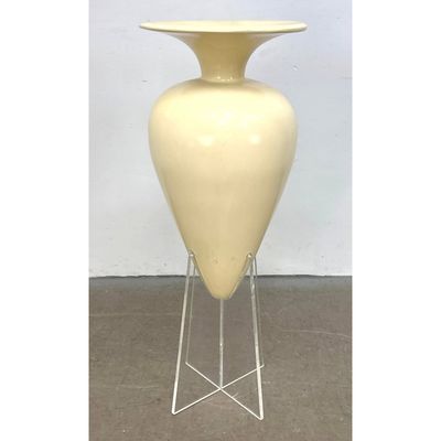 Postmodern Cream Glazed  Floor Vase on Acrylic Stand. Unmarked.