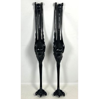 Pair of Large Hand Carved Wood Wall Brackets Featuring Stylized Hybrid Harpy and Crane Figures Finis