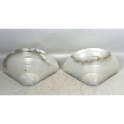 Pair Boyd Lighting Co Art Deco Style Tiered Carved Alabaster Wall Sconces Cat No 9724