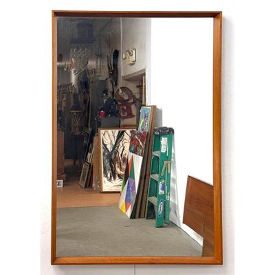 Vintage Danish Modern Pedersen and Hansen Viby J. Teak Frame Wall Mirror Denmark, Marked.