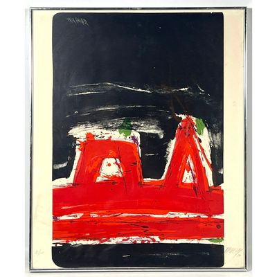 Markus Prachensky Lithograph Vienna Red Book A. Hand Numbered 10/100. Signed and Dated 1972. Framed