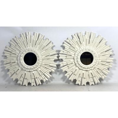 Pair Ethan Allen White Sunburst Wall Mirrors. Model 074062. Made in USA.