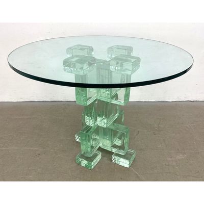 Architectural Post Modern Solid Glass Block Occasional Table Dining. Stacked design. Heavy.