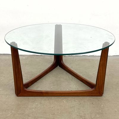 Vintage Mid Century Walnut Wood Glass Top Coffee Table, Pearsall Style