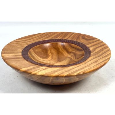 David Souza studio turned Honey Locust wood bowl with dark wood inlay. Signed.