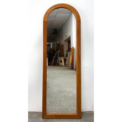 Danish Modern Nordisk Andels Eksport Teak Frame Arch Top Wall Mirror Denmark. Label