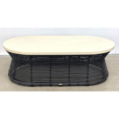 Summer Classics Harris Coffee Table features a distinctive oval-shaped Superstone top with a sturdy