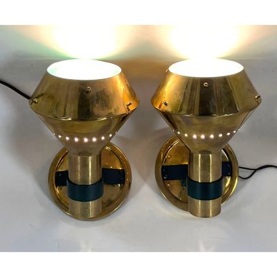 Pair of Brass wall sconces by Brass sconces by Candle, a subsidiary of Fontana Arte. Vintage. Froste