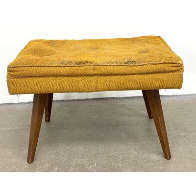 50s Vintage Mid Century Walnut Wood Leg Footstool Ottoman Risom Style
