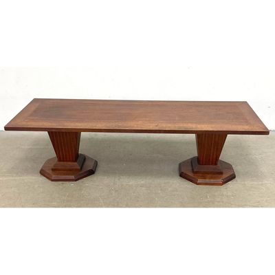 Mid Century Modern Art Deco Style Walnut Twin Pedestal Coffee Table by Horner Mfg. Co. Hagerstown MD