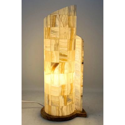 Modernist Wrap Around Onyx Mosaic Tile Table Lamp on Conglomerate Stone Base