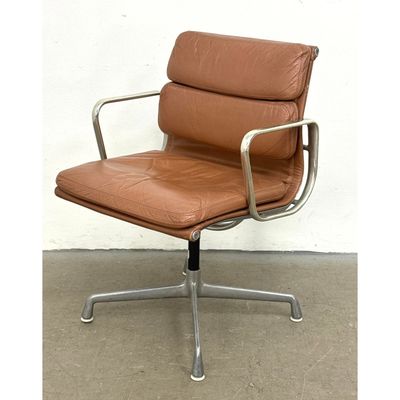 Vintage Eames Herman Miller Leather Soft Pad Desk Office Arm Chair, Marked