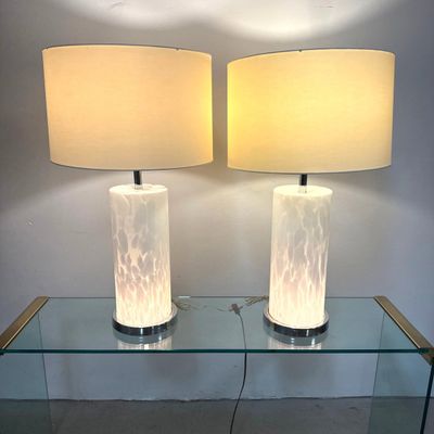 Pair 70s Vintage Murano Glass Mid Century Large Art Glass Table Lamps. Three pole switch with light