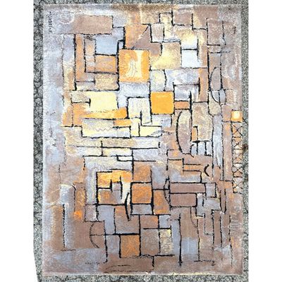 6' X 9'1  Ege Axminster Wool Area Rug after Piet Mondrian Composition in Gray and Yellow 1913