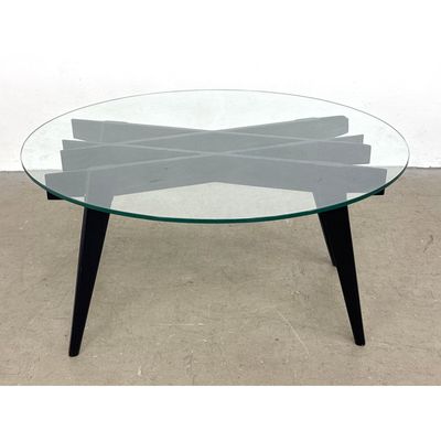 After Gio Ponti Style Ebonized Wood and Glass Coffee Table.