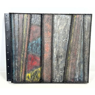 Brutalist Style Abstract Welded Steel and Mixed Media Industrial Door Panel.