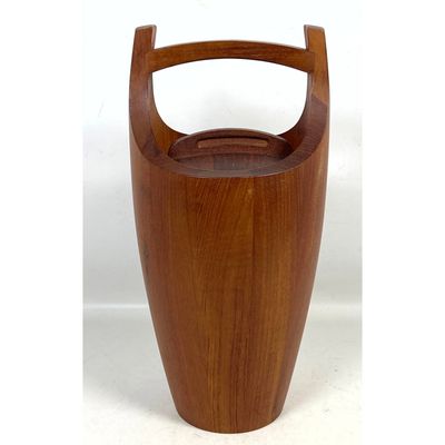 Jens Quistgaard.  Dansk Designs Denmark Staved Teak Ice Bucket with Arched Handle and Lid.