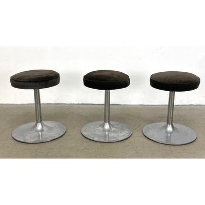 60s/70s Vintage Space Age Polished Aluminum Tulip Base Swiveling Stools, Saarinen Knoll Style