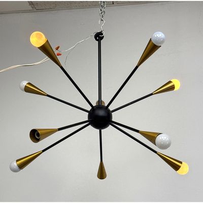 Modernist 10-Light Sputnik Chandelier in Matte Black and Burnished Brass Finish
