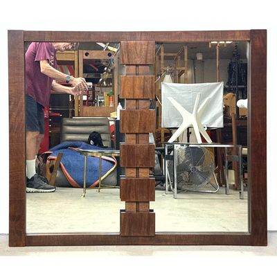 Lane Vintage Brutalist Mid Century walnut Staccato Double Wall Mirror
