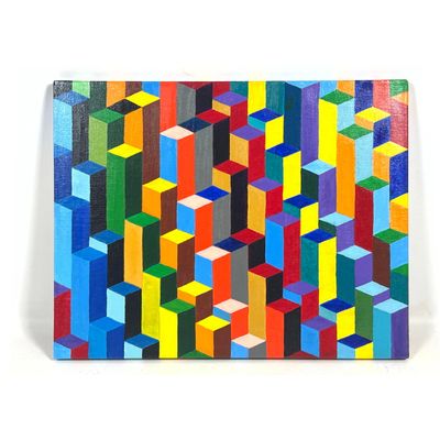 Dick Walton 2007 Op Art Painting on Canvas.  Chaos.