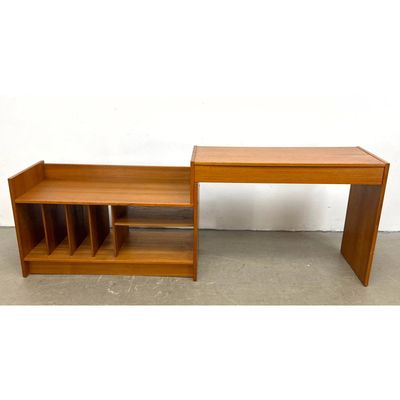 2pc Danish Teak Modular Expandable shelf Media Cabinet with Record Dividers Marked Made in Denmark