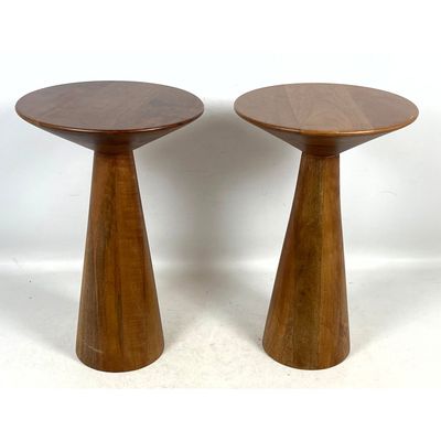 Pair of Williams Sonoma Mango Wood Drink Tables in Cool Walnut Finish
