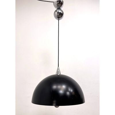 Vintage Mid Century Mod Enameled Aluminum Retractable Ceiling Pendant Lamp Attributed to Verner Pant