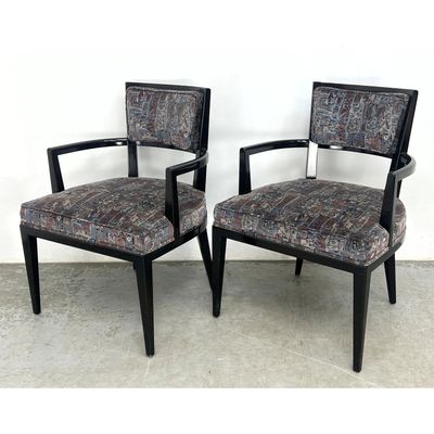 Art Deco revival style Black Lacquer Lounge Arm Chairs.