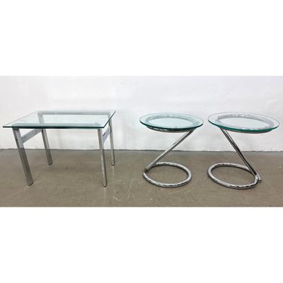 3pc Mid-Century Modern Chrome and Glass Table Set including Rectangular Side Table and Pair of Z Fra