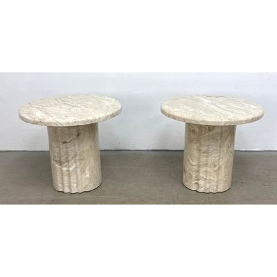 Pair of Statements Design Group Postmodern Faux Travertine Pedestal Side Tables.