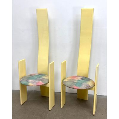 Pr Postmodern Vico Magistretti High Back Cream Lacquered  Armchairs. Dining Chairs.  Memphis Style U