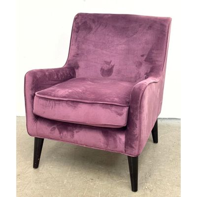 Elements International Angie Accent Chair in Grape Purple Velvet Upholstery on Tapered Wood Legs