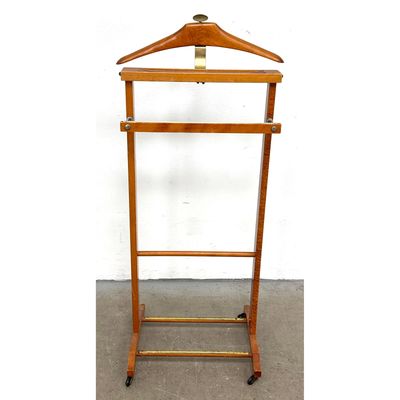 Fratelli Reguitti Valet Stand Clothes Rack Marked, Italy. Beech Wood Valet Stand with Brass Hardware