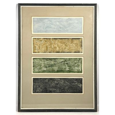 Nora S. Unwin Collagraph Relief Print The Waters Under the Sea. Numbered Edition 24 of 30, Signed. F