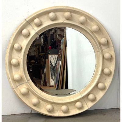 Large Dramatic Painted Composition Circular Wall Mirror. Recessed Well with Raised Ball Elements. Im