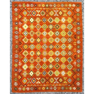 5'8 X 7'10  K.V.T. Kasal Dutch Wool Pile Rug. Terracotta Ground with Geometric Motifs. Marked with L