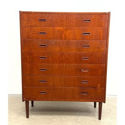 Danish Modern Teak Tall Chest Dresser with 7 Drawers.
