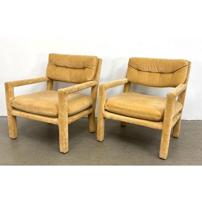 Pair Milo Baughman Attributed Open Arm Lounge Chairs. Parsons style.