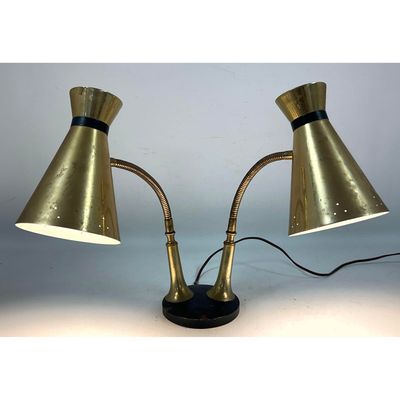 50s Vintage Mid Century Dual Head Gooseneck Desk Lamp